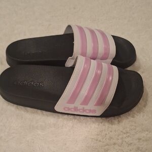 Adidas Black and Pink Sporty Slide Sandals
